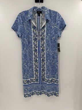 MSK Women's Short Sleeve Floral Polo Dress - Blue/White/Green - Small - NWT